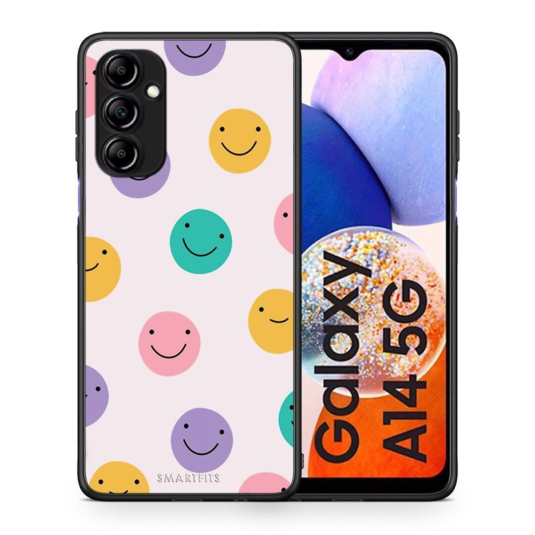 Θήκη Samsung Galaxy A14 / A14 5G Smiley Faces από τη Smartfits με σχέδιο στο πίσω μέρος και μαύρο περίβλημα | Samsung Galaxy A14 / A14 5G Smiley Faces Case with Colorful Back and Black Bezels