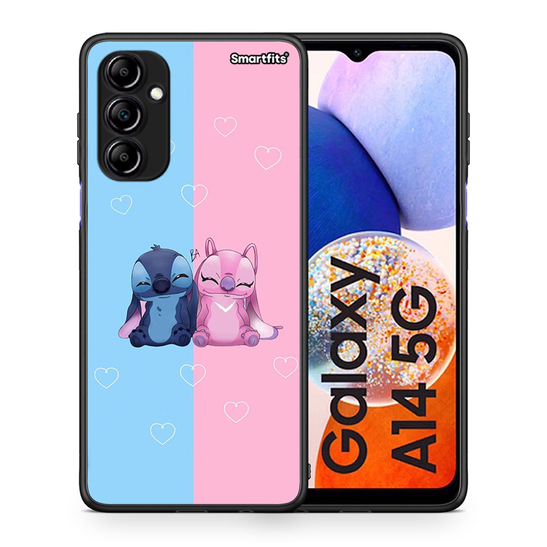 Θήκη Samsung Galaxy A14 / A14 5G Stitch And Angel από τη Smartfits με σχέδιο στο πίσω μέρος και μαύρο περίβλημα | Samsung Galaxy A14 / A14 5G Stitch And Angel Case with Colorful Back and Black Bezels