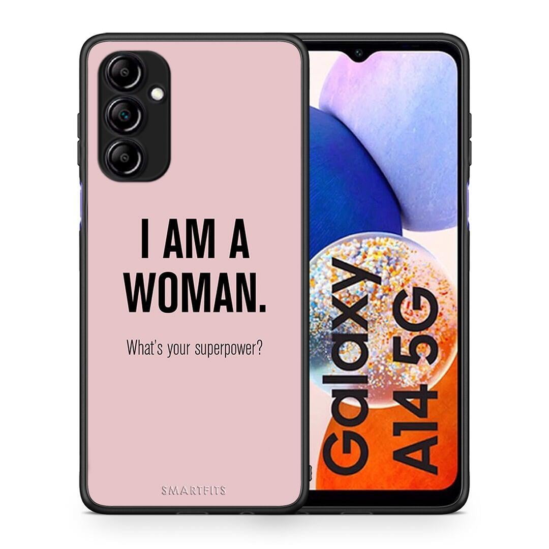 Θήκη Samsung Galaxy A14 / A14 5G Superpower Woman από τη Smartfits με σχέδιο στο πίσω μέρος και μαύρο περίβλημα | Samsung Galaxy A14 / A14 5G Superpower Woman Case with Colorful Back and Black Bezels
