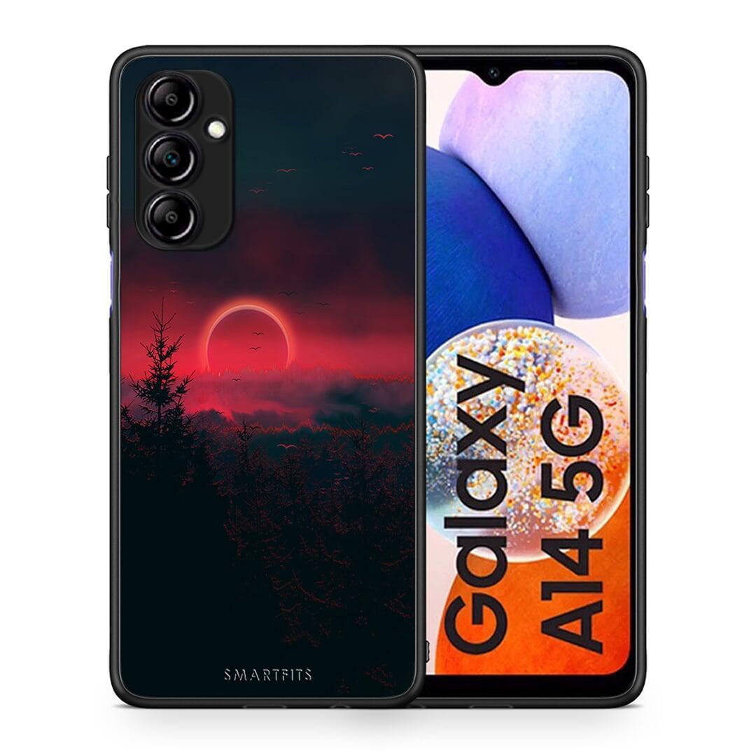 Θήκη Samsung Galaxy A14 / A14 5G Tropic Sunset από τη Smartfits με σχέδιο στο πίσω μέρος και μαύρο περίβλημα | Samsung Galaxy A14 / A14 5G Tropic Sunset Case with Colorful Back and Black Bezels