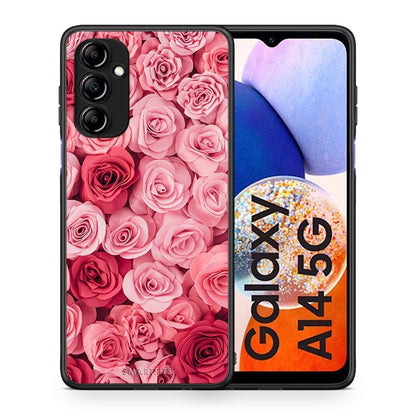 Θήκη Samsung Galaxy A14 / A14 5G Valentine RoseGarden από τη Smartfits με σχέδιο στο πίσω μέρος και μαύρο περίβλημα | Samsung Galaxy A14 / A14 5G Valentine RoseGarden Case with Colorful Back and Black Bezels