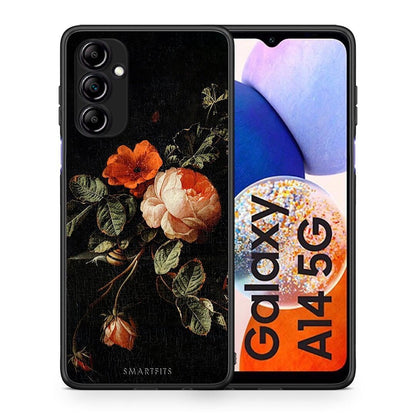 Θήκη Samsung Galaxy A14 / A14 5G Vintage Roses από τη Smartfits με σχέδιο στο πίσω μέρος και μαύρο περίβλημα | Samsung Galaxy A14 / A14 5G Vintage Roses Case with Colorful Back and Black Bezels