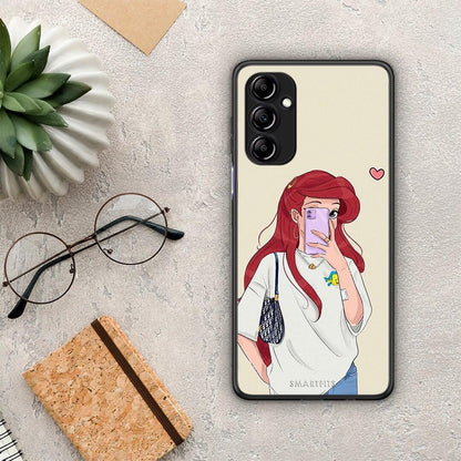 Θήκη Samsung Galaxy A14 / A14 5G Walking Mermaid από τη Smartfits με σχέδιο στο πίσω μέρος και μαύρο περίβλημα | Samsung Galaxy A14 / A14 5G Walking Mermaid Case with Colorful Back and Black Bezels