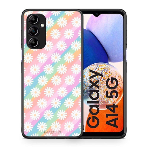 Θήκη Samsung Galaxy A14 / A14 5G White Daisies από τη Smartfits με σχέδιο στο πίσω μέρος και μαύρο περίβλημα | Samsung Galaxy A14 / A14 5G White Daisies Case with Colorful Back and Black Bezels