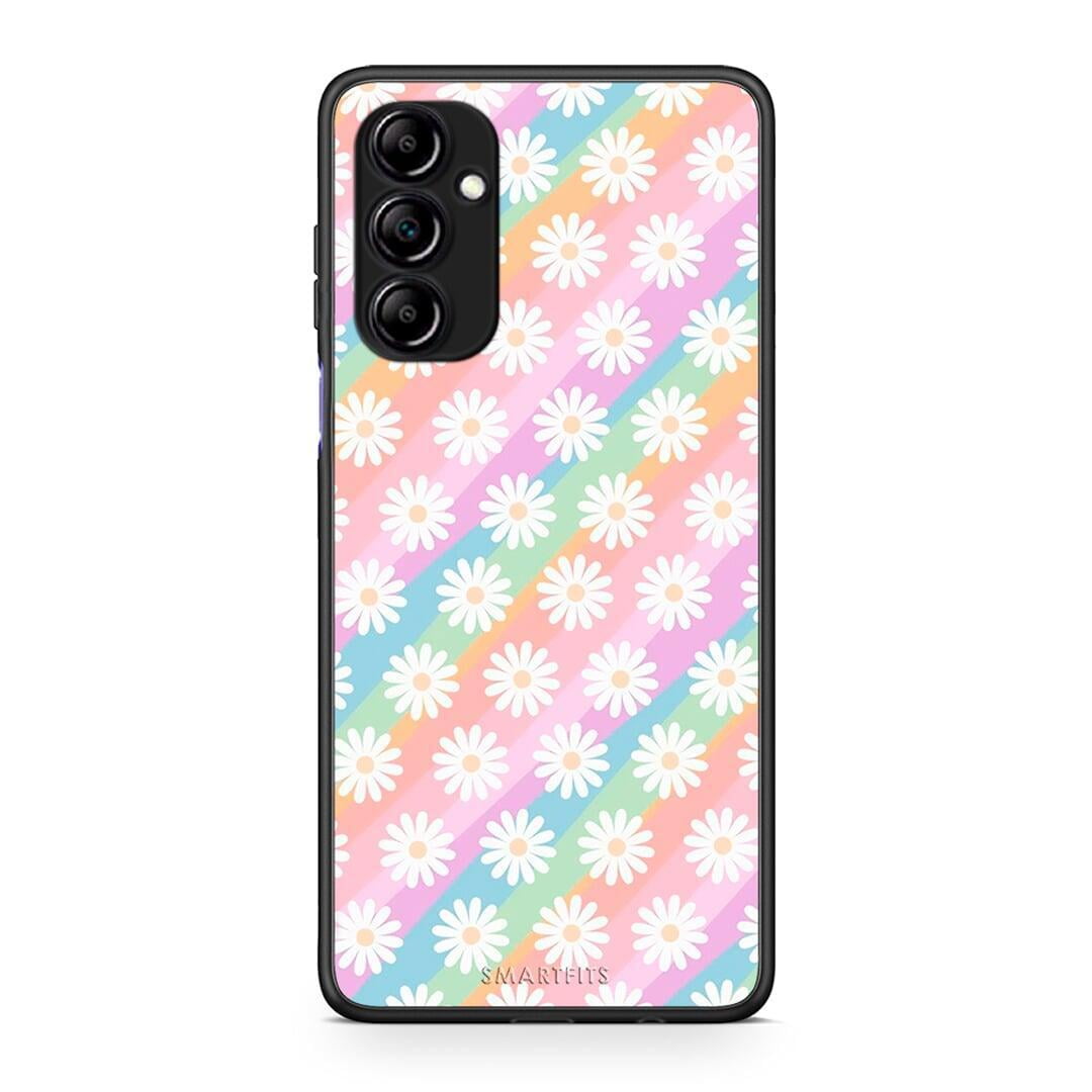 Θήκη Samsung Galaxy A14 / A14 5G White Daisies από τη Smartfits με σχέδιο στο πίσω μέρος και μαύρο περίβλημα | Samsung Galaxy A14 / A14 5G White Daisies Case with Colorful Back and Black Bezels