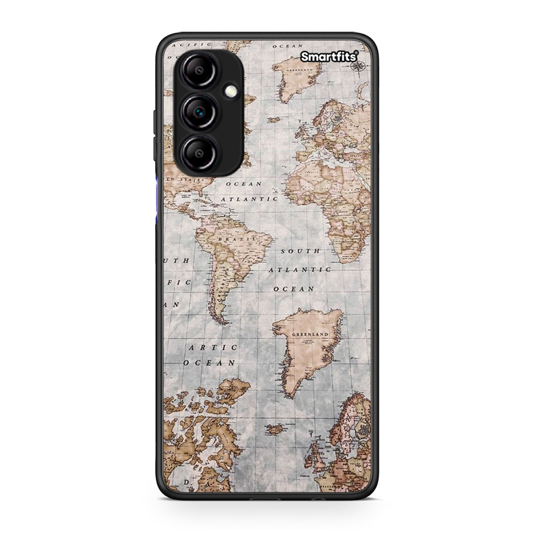 Θήκη Samsung Galaxy A14 / A14 5G World Map από τη Smartfits με σχέδιο στο πίσω μέρος και μαύρο περίβλημα | Samsung Galaxy A14 / A14 5G World Map Case with Colorful Back and Black Bezels