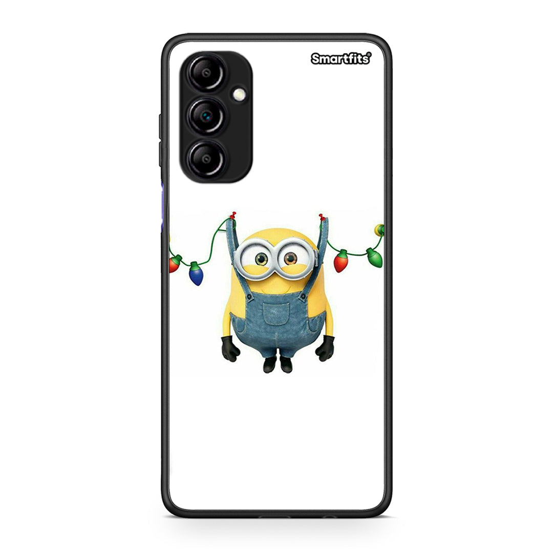Θήκη Samsung Galaxy A14 / A14 5G Xmas Minion Lights από τη Smartfits με σχέδιο στο πίσω μέρος και μαύρο περίβλημα | Samsung Galaxy A14 / A14 5G Xmas Minion Lights Case with Colorful Back and Black Bezels