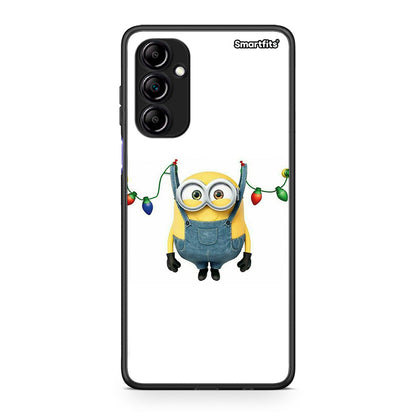 Θήκη Samsung Galaxy A14 / A14 5G Xmas Minion Lights από τη Smartfits με σχέδιο στο πίσω μέρος και μαύρο περίβλημα | Samsung Galaxy A14 / A14 5G Xmas Minion Lights Case with Colorful Back and Black Bezels