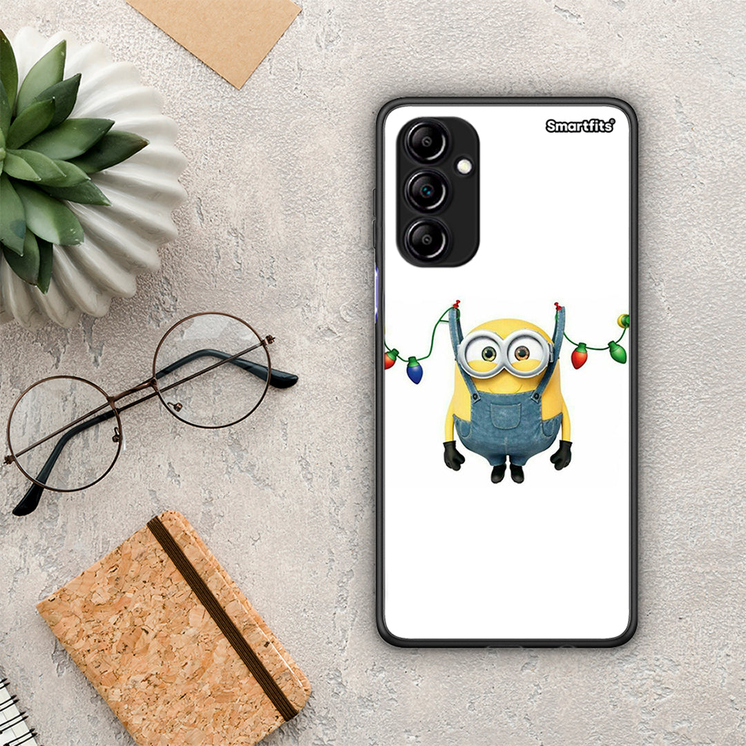 Θήκη Samsung Galaxy A14 / A14 5G Xmas Minion Lights από τη Smartfits με σχέδιο στο πίσω μέρος και μαύρο περίβλημα | Samsung Galaxy A14 / A14 5G Xmas Minion Lights Case with Colorful Back and Black Bezels
