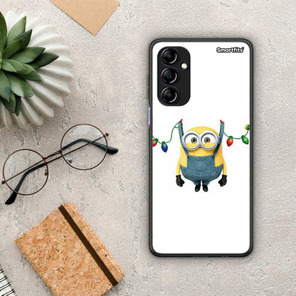 Θήκη Samsung Galaxy A14 / A14 5G Xmas Minion Lights από τη Smartfits με σχέδιο στο πίσω μέρος και μαύρο περίβλημα | Samsung Galaxy A14 / A14 5G Xmas Minion Lights Case with Colorful Back and Black Bezels