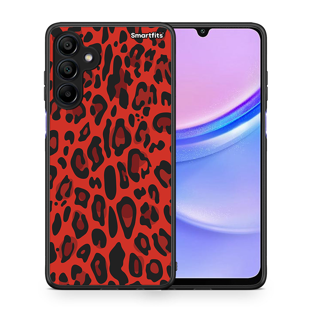 Θήκη Samsung Galaxy A15 4G Red Leopard Animal από τη Smartfits με σχέδιο στο πίσω μέρος και μαύρο περίβλημα | Samsung Galaxy A15 4G Red Leopard Animal case with colorful back and black bezels