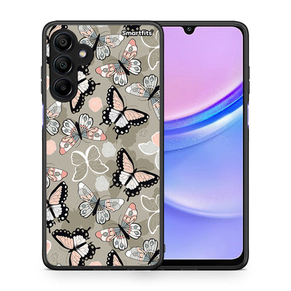 Θήκη Samsung Galaxy A15 4G Butterflies Boho από τη Smartfits με σχέδιο στο πίσω μέρος και μαύρο περίβλημα | Samsung Galaxy A15 4G Butterflies Boho case with colorful back and black bezels