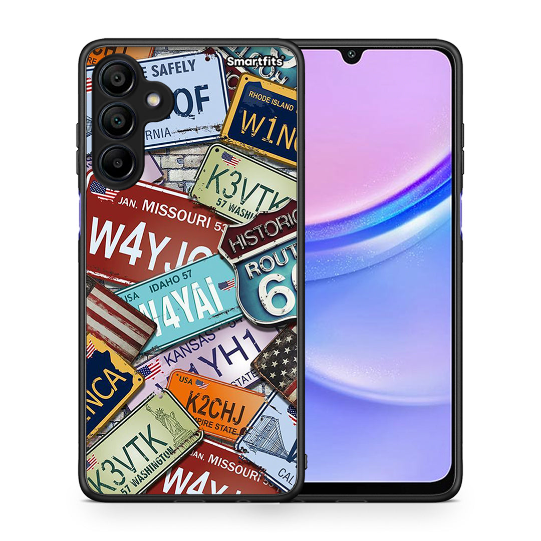 Θήκη Samsung Galaxy A15 4G Car Plates από τη Smartfits με σχέδιο στο πίσω μέρος και μαύρο περίβλημα | Samsung Galaxy A15 4G Car Plates case with colorful back and black bezels