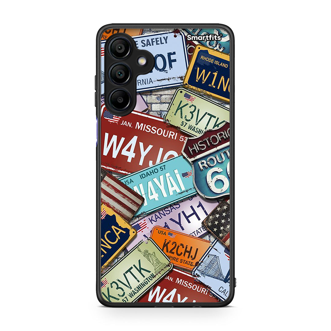 Samsung Galaxy A15 4G Car Plates θήκη από τη Smartfits με σχέδιο στο πίσω μέρος και μαύρο περίβλημα | Smartphone case with colorful back and black bezels by Smartfits