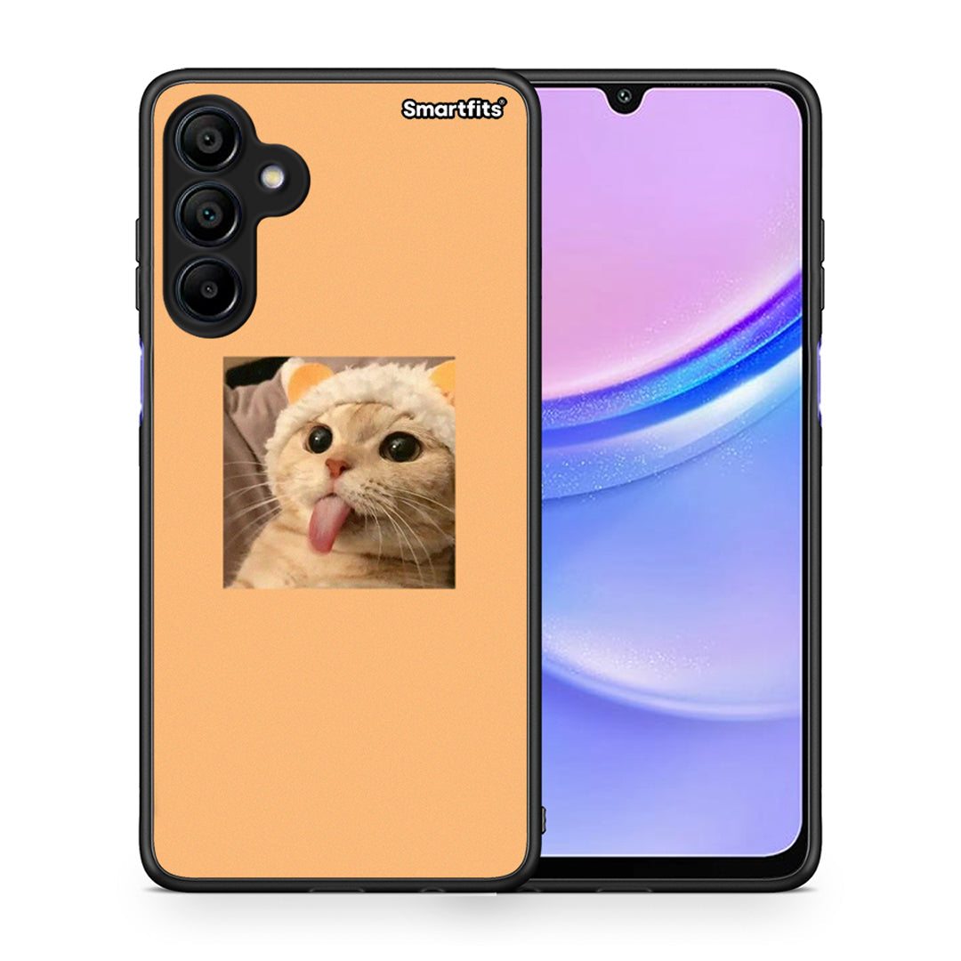 Θήκη Samsung Galaxy A15 4G Cat Tongue από τη Smartfits με σχέδιο στο πίσω μέρος και μαύρο περίβλημα | Samsung Galaxy A15 4G Cat Tongue case with colorful back and black bezels