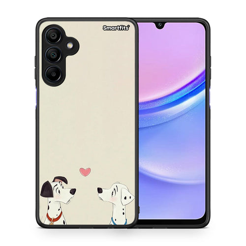 Θήκη Samsung Galaxy A15 4G Dalmatians Love από τη Smartfits με σχέδιο στο πίσω μέρος και μαύρο περίβλημα | Samsung Galaxy A15 4G Dalmatians Love case with colorful back and black bezels
