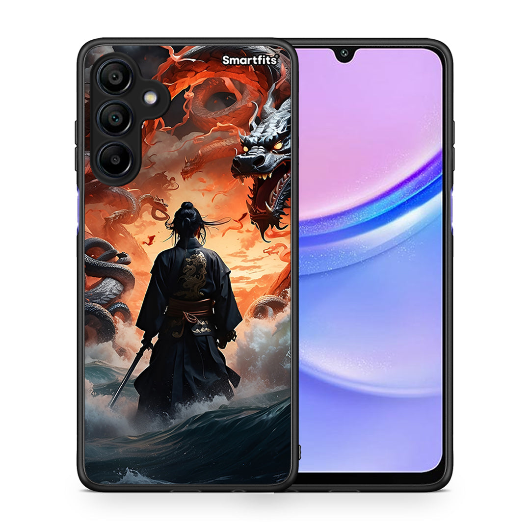 Θήκη Samsung Galaxy A15 4G Dragons Fight από τη Smartfits με σχέδιο στο πίσω μέρος και μαύρο περίβλημα | Samsung Galaxy A15 4G Dragons Fight case with colorful back and black bezels