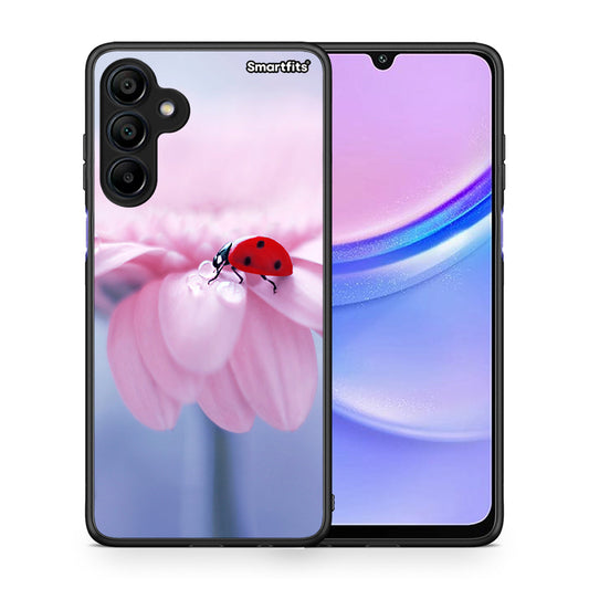 Θήκη Samsung Galaxy A15 4G Ladybug Flower από τη Smartfits με σχέδιο στο πίσω μέρος και μαύρο περίβλημα | Samsung Galaxy A15 4G Ladybug Flower case with colorful back and black bezels