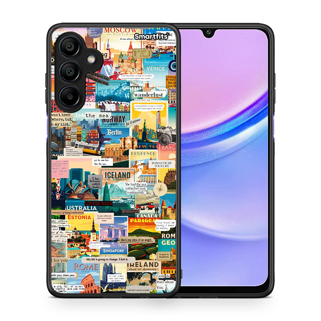 Θήκη Samsung Galaxy A15 4G Live To Travel από τη Smartfits με σχέδιο στο πίσω μέρος και μαύρο περίβλημα | Samsung Galaxy A15 4G Live To Travel case with colorful back and black bezels