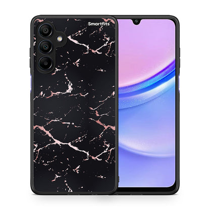 Θήκη Samsung Galaxy A15 4G Black Rosegold Marble από τη Smartfits με σχέδιο στο πίσω μέρος και μαύρο περίβλημα | Samsung Galaxy A15 4G Black Rosegold Marble case with colorful back and black bezels