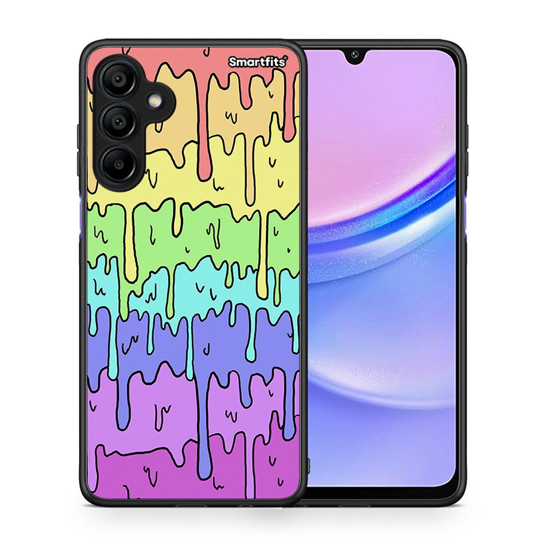 Θήκη Samsung Galaxy A15 4G Melting Rainbow από τη Smartfits με σχέδιο στο πίσω μέρος και μαύρο περίβλημα | Samsung Galaxy A15 4G Melting Rainbow case with colorful back and black bezels