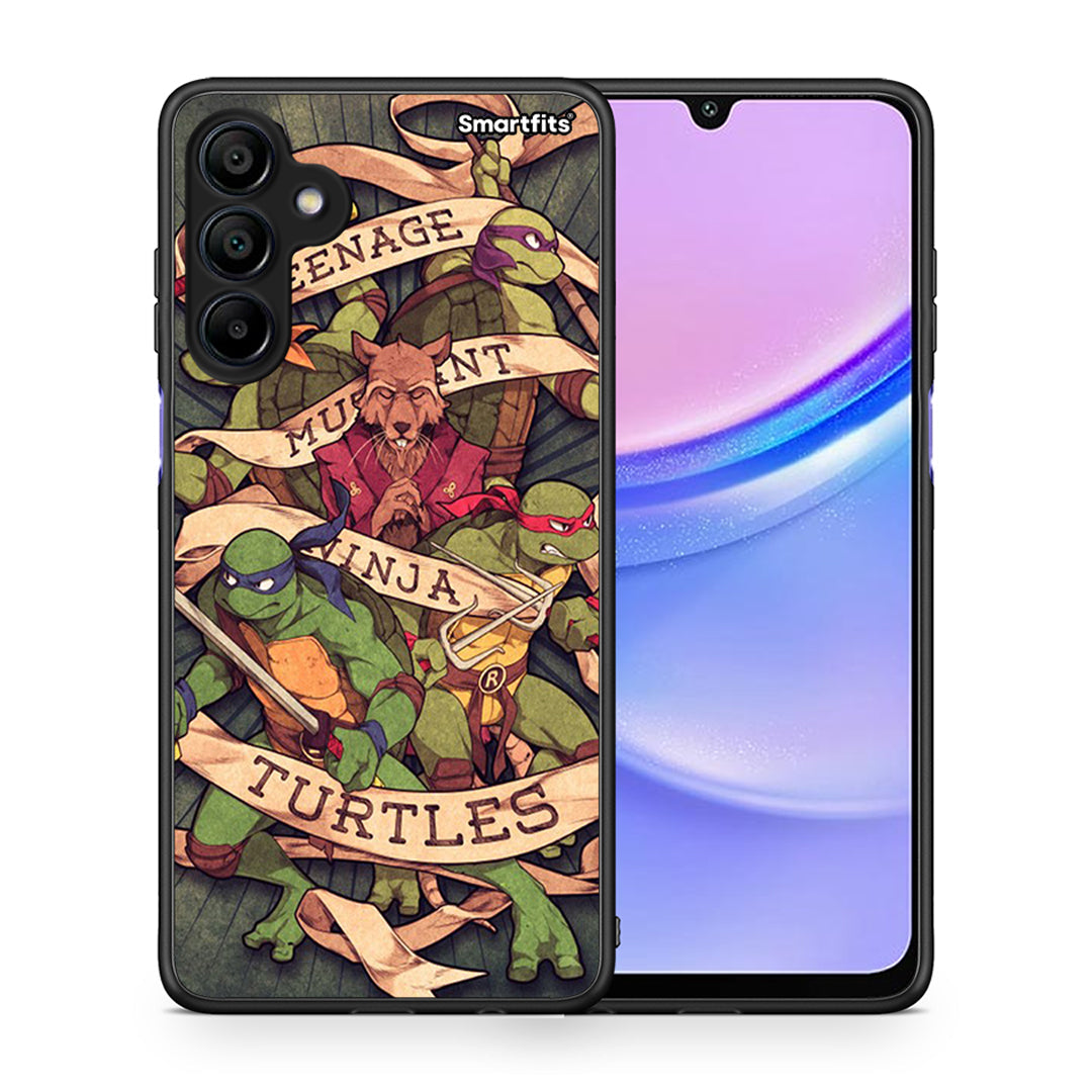 Θήκη Samsung Galaxy A15 4G Ninja Turtles από τη Smartfits με σχέδιο στο πίσω μέρος και μαύρο περίβλημα | Samsung Galaxy A15 4G Ninja Turtles case with colorful back and black bezels