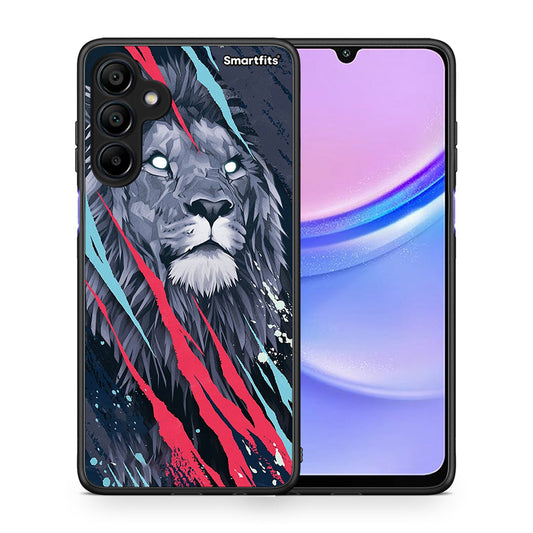 Θήκη Samsung Galaxy A15 4G Lion Designer PopArt από τη Smartfits με σχέδιο στο πίσω μέρος και μαύρο περίβλημα | Samsung Galaxy A15 4G Lion Designer PopArt case with colorful back and black bezels