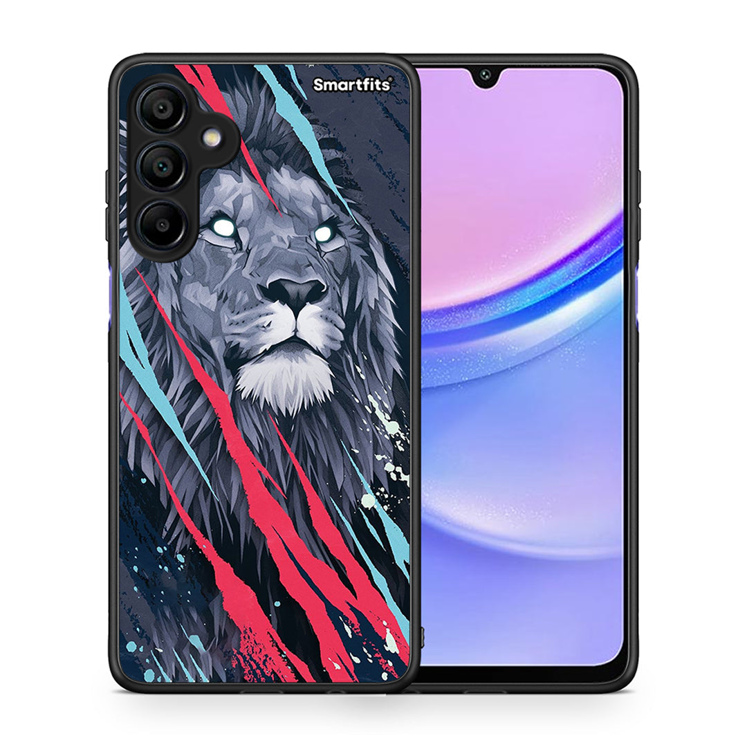 Θήκη Samsung Galaxy A15 4G Lion Designer PopArt από τη Smartfits με σχέδιο στο πίσω μέρος και μαύρο περίβλημα | Samsung Galaxy A15 4G Lion Designer PopArt case with colorful back and black bezels