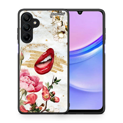 Θήκη Samsung Galaxy A15 4G Red Lips από τη Smartfits με σχέδιο στο πίσω μέρος και μαύρο περίβλημα | Samsung Galaxy A15 4G Red Lips case with colorful back and black bezels