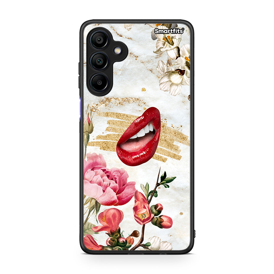 Samsung Galaxy A15 4G Red Lips θήκη από τη Smartfits με σχέδιο στο πίσω μέρος και μαύρο περίβλημα | Smartphone case with colorful back and black bezels by Smartfits