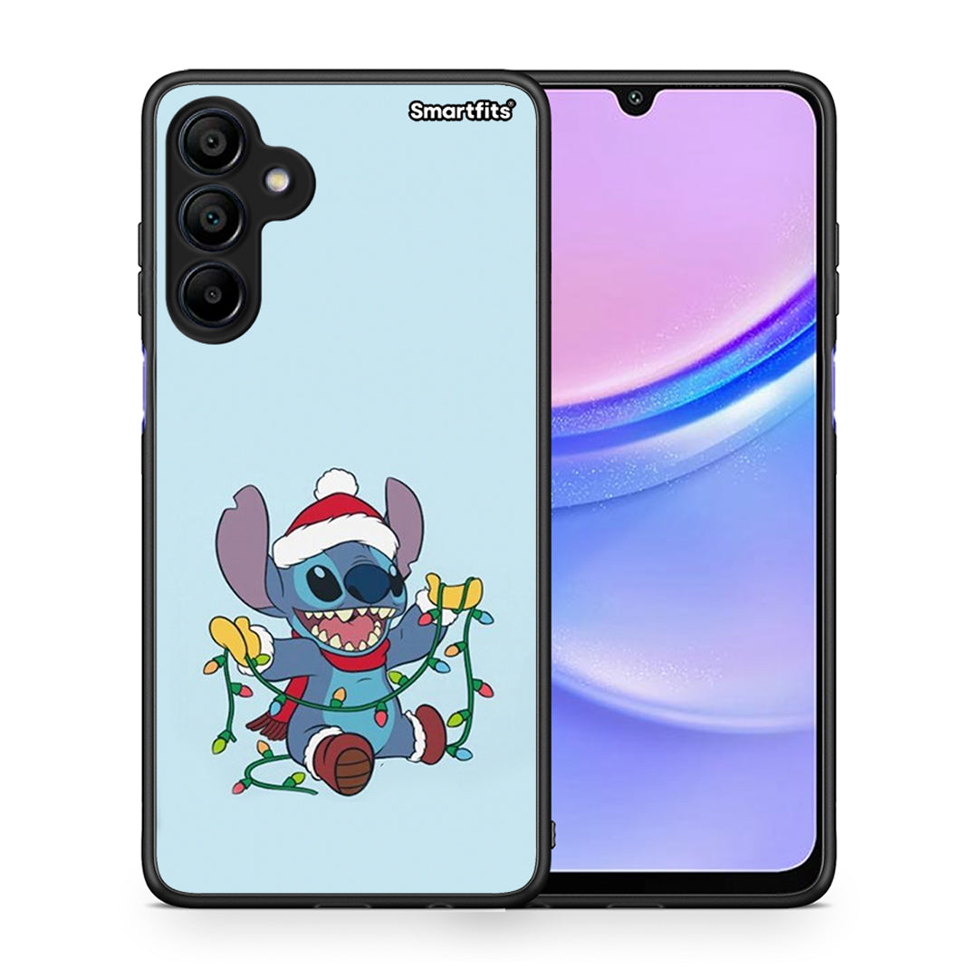 Θήκη Samsung Galaxy A15 4G Santa Stich από τη Smartfits με σχέδιο στο πίσω μέρος και μαύρο περίβλημα | Samsung Galaxy A15 4G Santa Stich case with colorful back and black bezels
