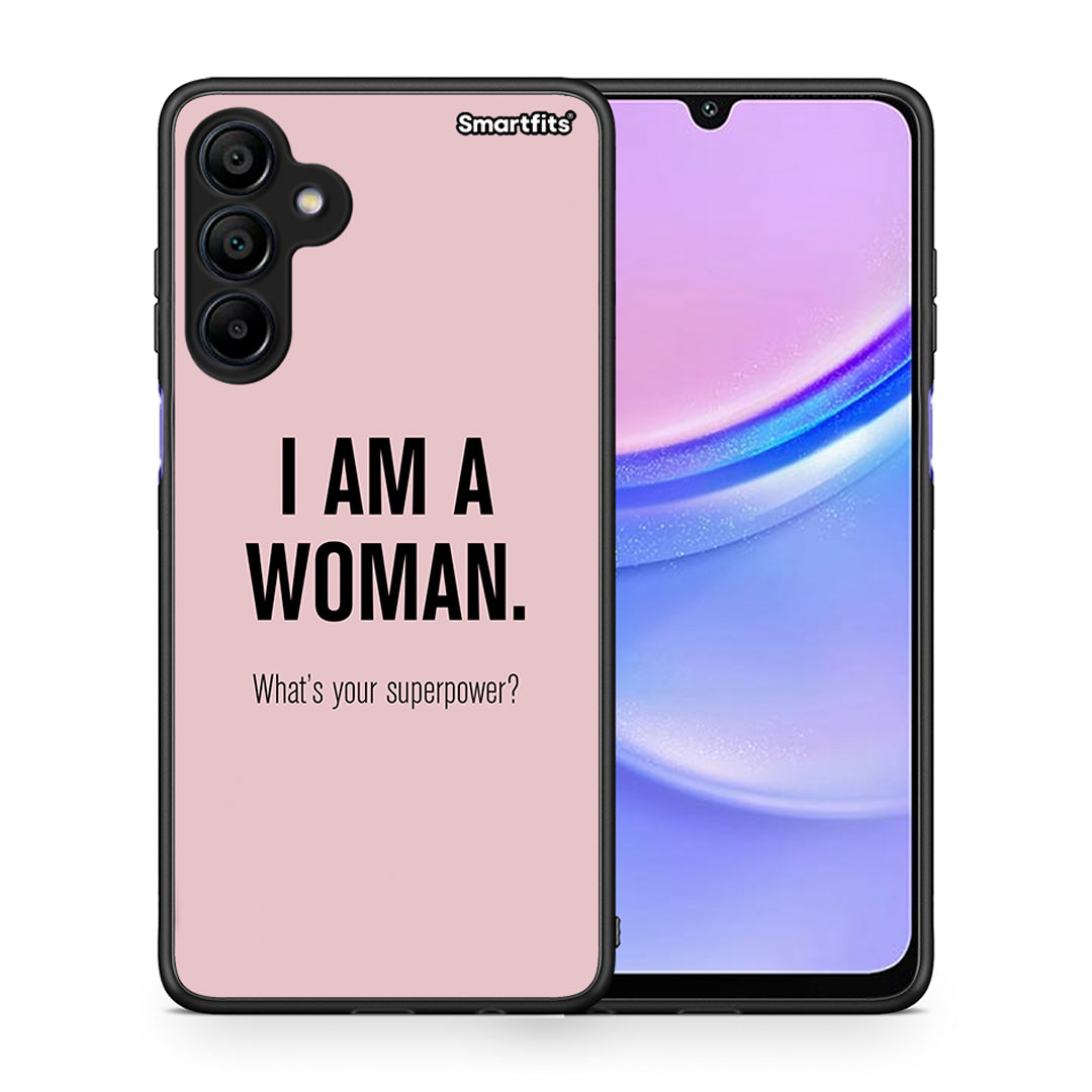 Θήκη Samsung Galaxy A15 4G Superpower Woman από τη Smartfits με σχέδιο στο πίσω μέρος και μαύρο περίβλημα | Samsung Galaxy A15 4G Superpower Woman case with colorful back and black bezels