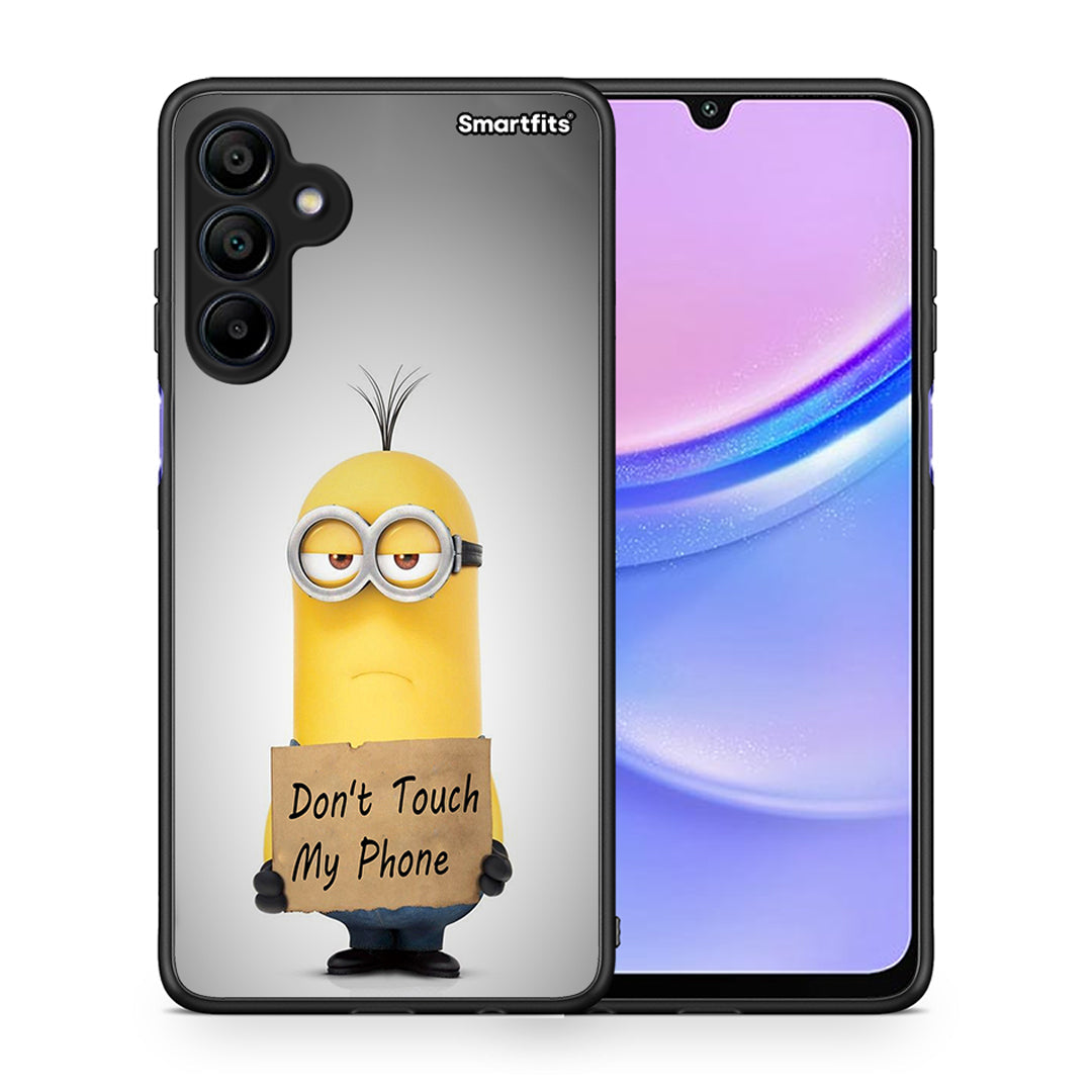 Θήκη Samsung Galaxy A15 4G Minion Text από τη Smartfits με σχέδιο στο πίσω μέρος και μαύρο περίβλημα | Samsung Galaxy A15 4G Minion Text case with colorful back and black bezels