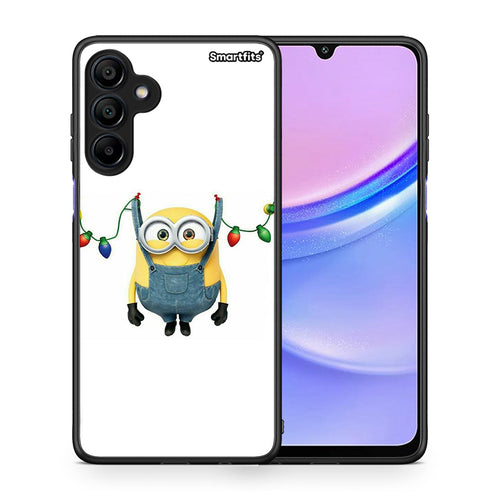 Θήκη Samsung Galaxy A15 4G Xmas Minion Lights από τη Smartfits με σχέδιο στο πίσω μέρος και μαύρο περίβλημα | Samsung Galaxy A15 4G Xmas Minion Lights case with colorful back and black bezels