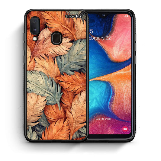 Θήκη Samsung A20e Autumn Leaves από τη Smartfits με σχέδιο στο πίσω μέρος και μαύρο περίβλημα | Samsung A20e Autumn Leaves case with colorful back and black bezels