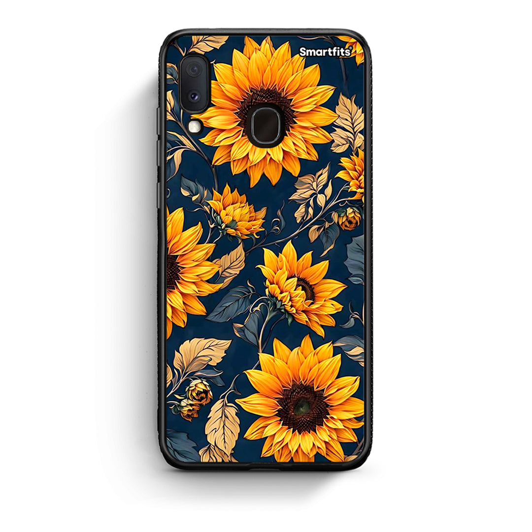 Samsung A20e Autumn Sunflowers Θήκη από τη Smartfits με σχέδιο στο πίσω μέρος και μαύρο περίβλημα | Smartphone case with colorful back and black bezels by Smartfits