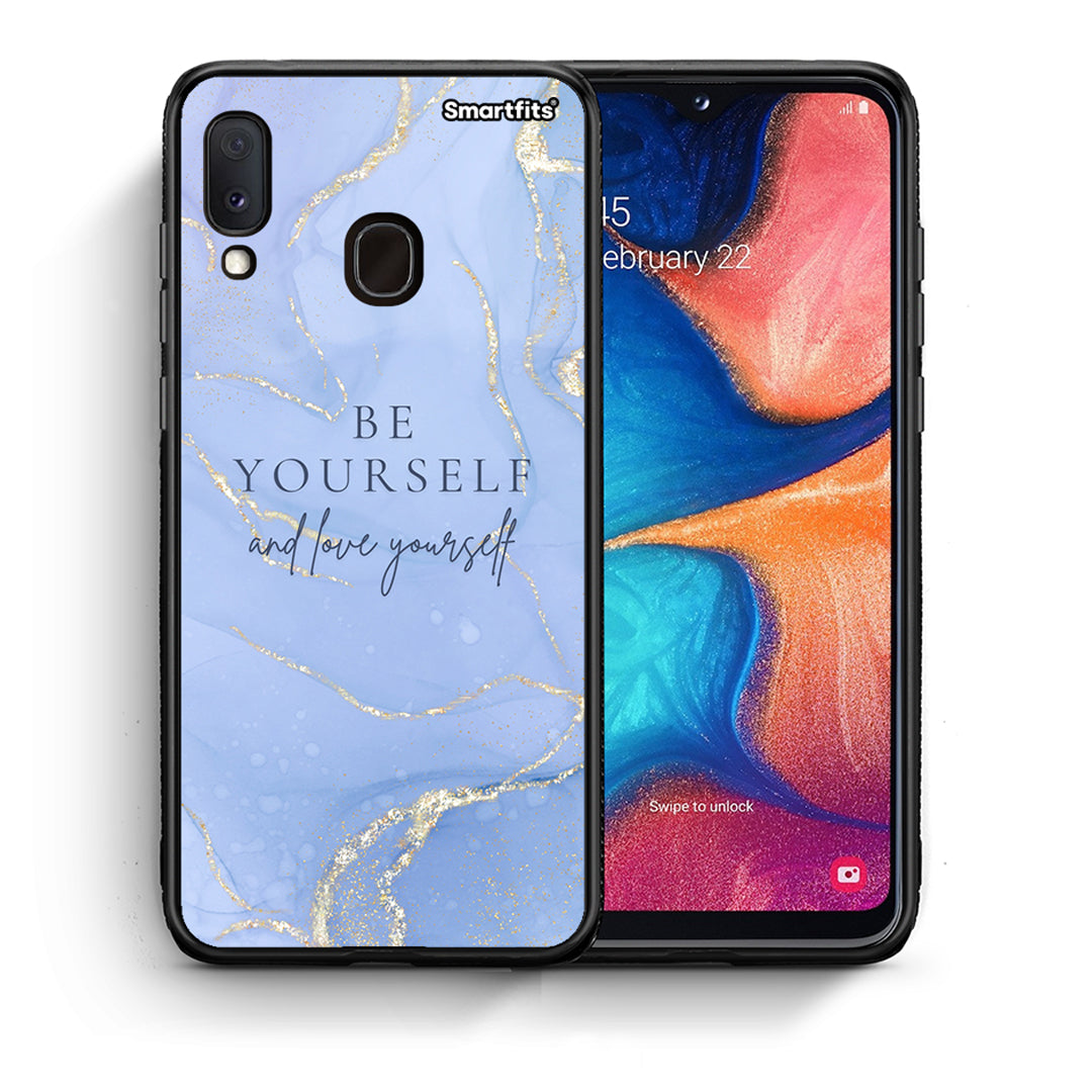 Θήκη Samsung A20e Be Yourself από τη Smartfits με σχέδιο στο πίσω μέρος και μαύρο περίβλημα | Samsung A20e Be Yourself case with colorful back and black bezels