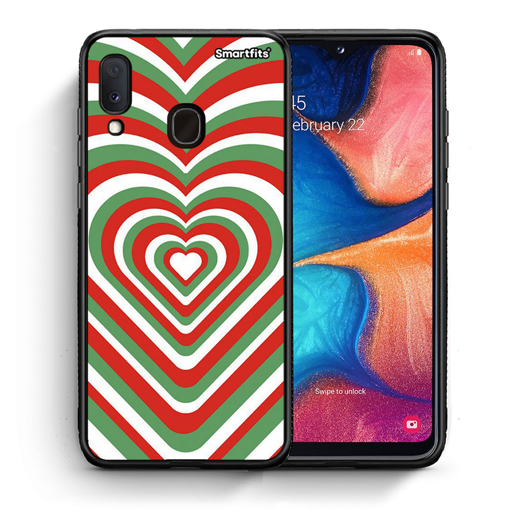 Θήκη Samsung A20e Christmas Hearts από τη Smartfits με σχέδιο στο πίσω μέρος και μαύρο περίβλημα | Samsung A20e Christmas Hearts case with colorful back and black bezels