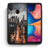 Thumbnail for Θήκη Samsung A20e City Lights από τη Smartfits με σχέδιο στο πίσω μέρος και μαύρο περίβλημα | Samsung A20e City Lights case with colorful back and black bezels