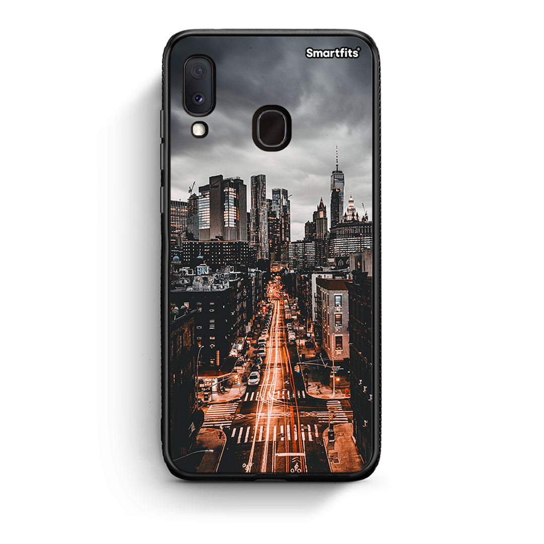 Samsung A20e City Lights θήκη από τη Smartfits με σχέδιο στο πίσω μέρος και μαύρο περίβλημα | Smartphone case with colorful back and black bezels by Smartfits