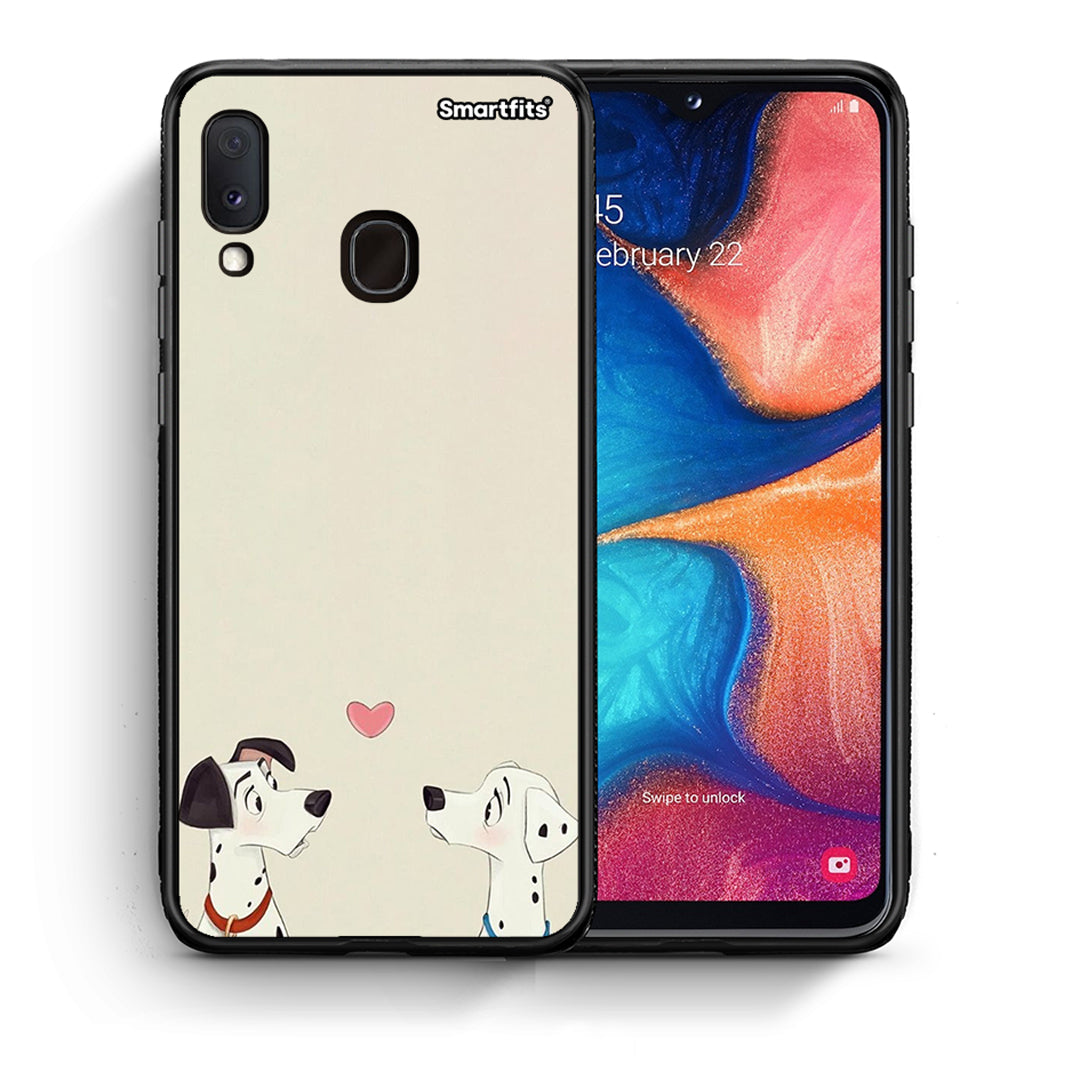 Θήκη Samsung Galaxy M20 Dalmatians Love από τη Smartfits με σχέδιο στο πίσω μέρος και μαύρο περίβλημα | Samsung Galaxy M20 Dalmatians Love case with colorful back and black bezels