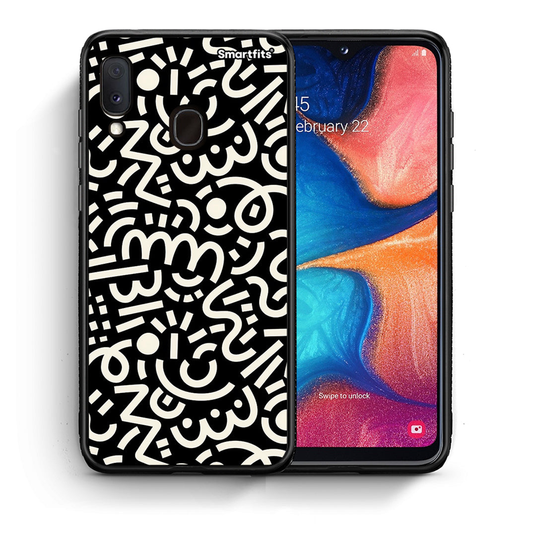 Θήκη Samsung A20e Doodle Art από τη Smartfits με σχέδιο στο πίσω μέρος και μαύρο περίβλημα | Samsung A20e Doodle Art case with colorful back and black bezels