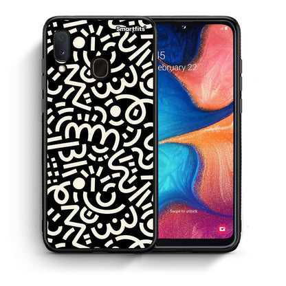 Θήκη Samsung Galaxy A30 Doodle Art από τη Smartfits με σχέδιο στο πίσω μέρος και μαύρο περίβλημα | Samsung Galaxy A30 Doodle Art case with colorful back and black bezels
