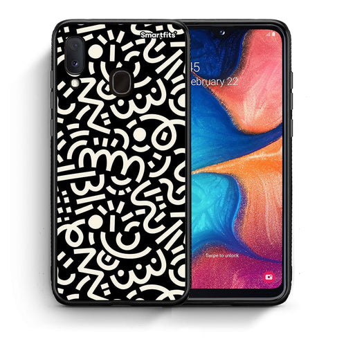 Θήκη Samsung Galaxy A30 Doodle Art από τη Smartfits με σχέδιο στο πίσω μέρος και μαύρο περίβλημα | Samsung Galaxy A30 Doodle Art case with colorful back and black bezels