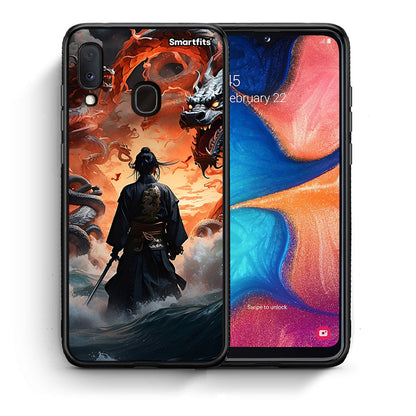 Θήκη Samsung A20e Dragons Fight από τη Smartfits με σχέδιο στο πίσω μέρος και μαύρο περίβλημα | Samsung A20e Dragons Fight case with colorful back and black bezels