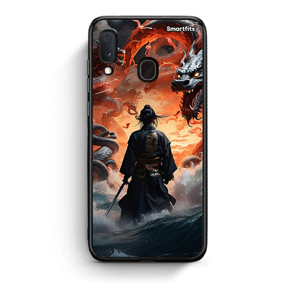 Samsung Galaxy A30 Dragons Fight θήκη από τη Smartfits με σχέδιο στο πίσω μέρος και μαύρο περίβλημα | Smartphone case with colorful back and black bezels by Smartfits