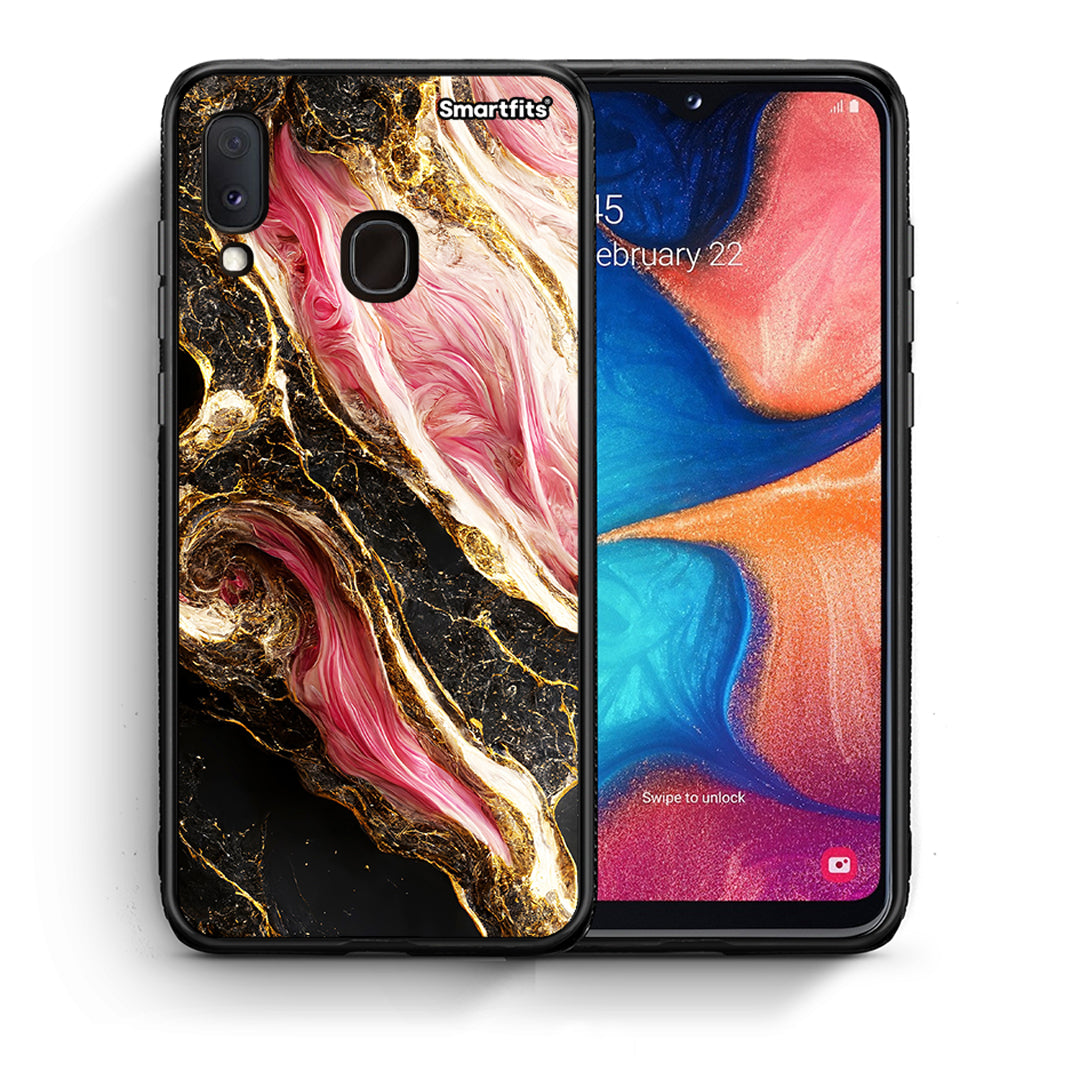 Θήκη Samsung Galaxy A30 Glamorous Pink Marble από τη Smartfits με σχέδιο στο πίσω μέρος και μαύρο περίβλημα | Samsung Galaxy A30 Glamorous Pink Marble case with colorful back and black bezels