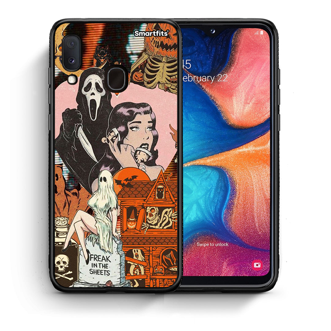 Θήκη Samsung A20e Halloween Collage από τη Smartfits με σχέδιο στο πίσω μέρος και μαύρο περίβλημα | Samsung A20e Halloween Collage case with colorful back and black bezels