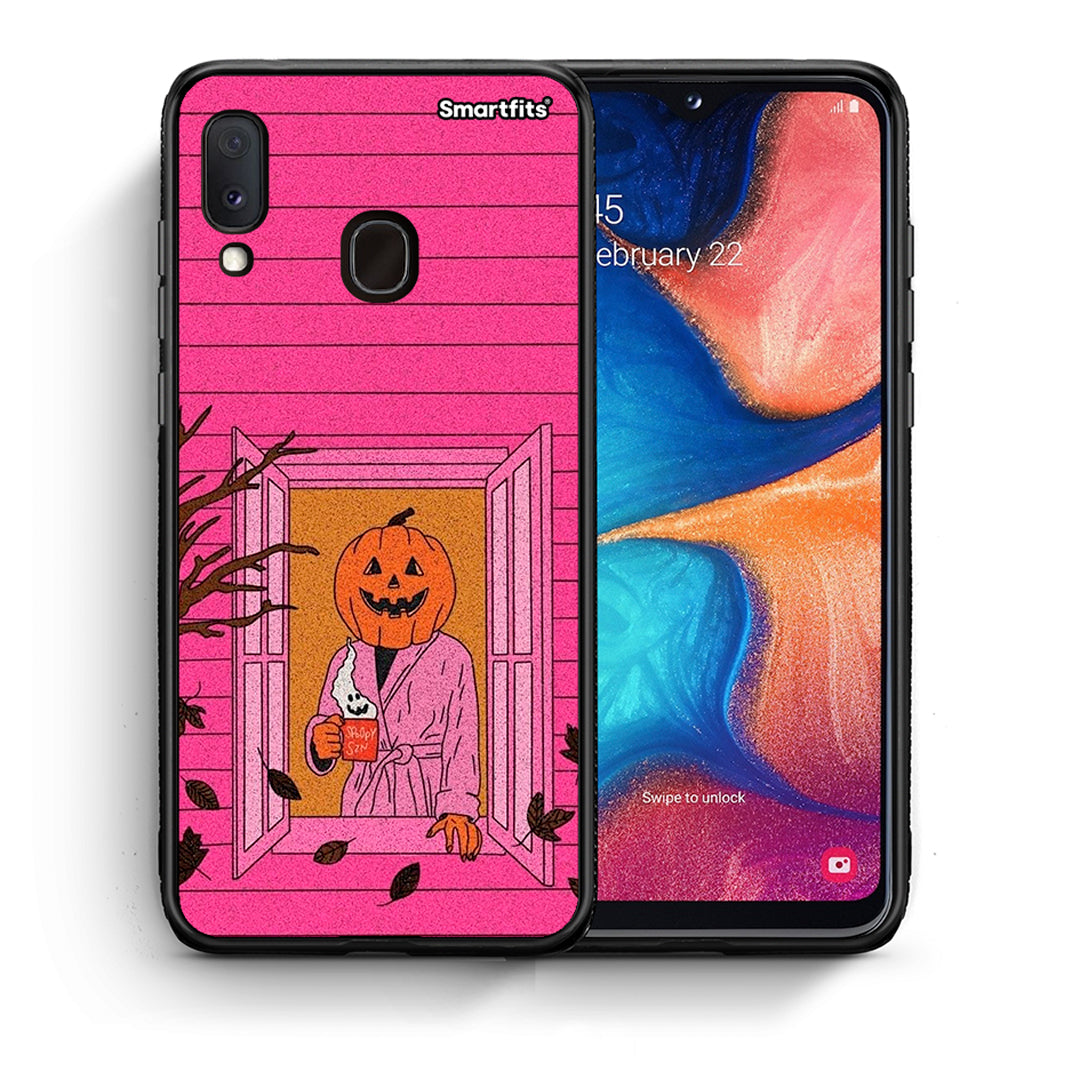 Θήκη Samsung A20e Halloween Pumpkin Lady από τη Smartfits με σχέδιο στο πίσω μέρος και μαύρο περίβλημα | Samsung A20e Halloween Pumpkin Lady case with colorful back and black bezels