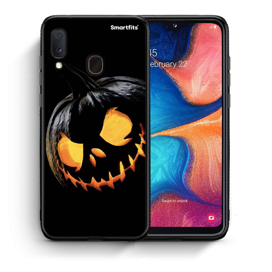 Θήκη Samsung A20e Halloween Scary Pumpkin από τη Smartfits με σχέδιο στο πίσω μέρος και μαύρο περίβλημα | Samsung A20e Halloween Scary Pumpkin case with colorful back and black bezels